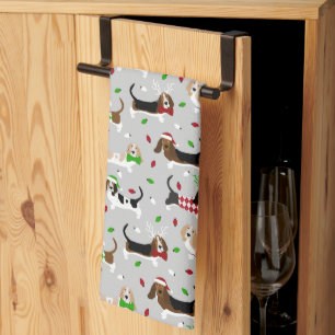 Navidades Basset Hound Kitchen Toalla