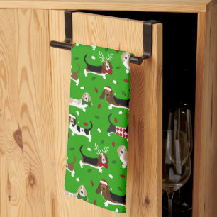 Navidades Basset Hound Kitchen Toalla