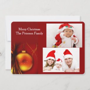Navidades Bauble de oro con tarjeta plana de dos f