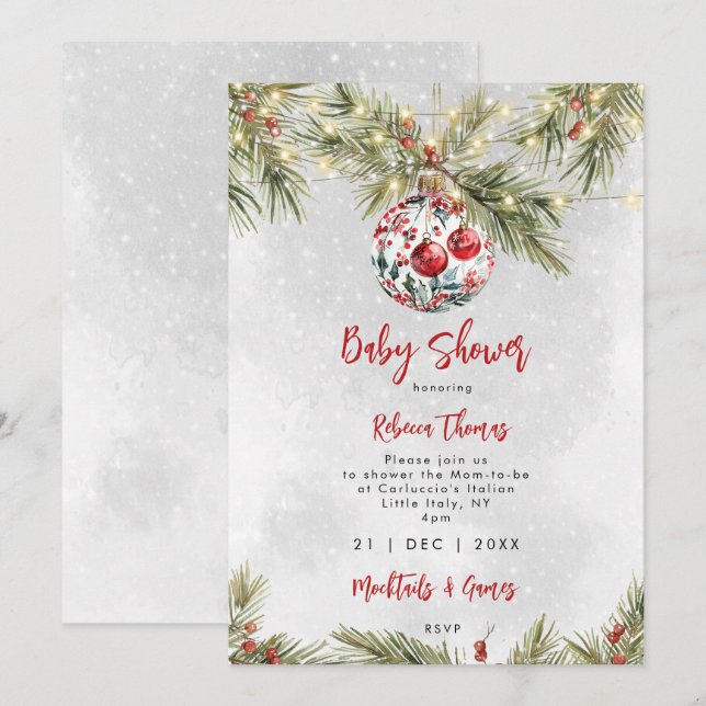 navidades bauble invitación a ducharse bebé (Anverso / Reverso)
