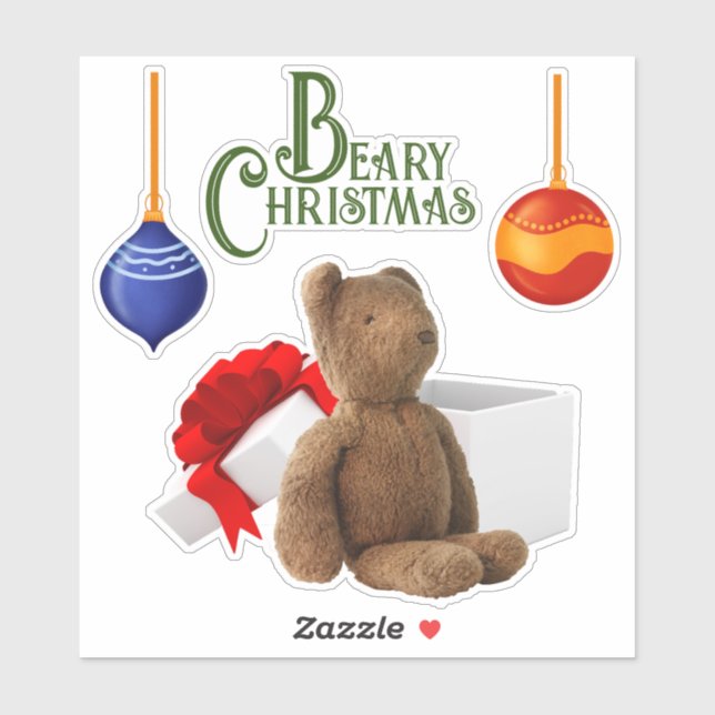 Navidades Beary Personalizado-Cut Vinyl Pegatinas (Hoja)