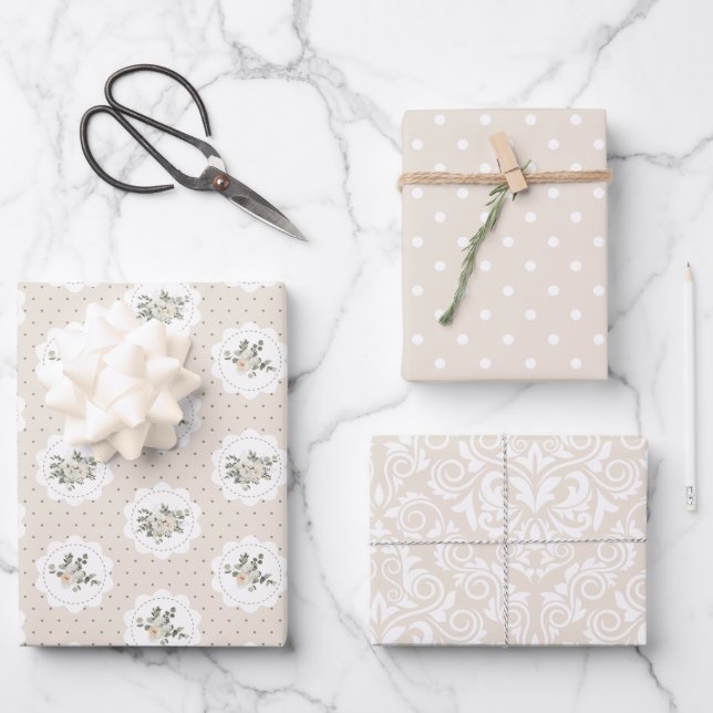Navidades beiges de época envolviendo papel (Anverso)
