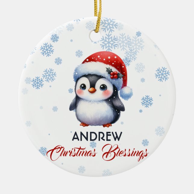 Navidades Bendiciendo adorable ornamento de pingüi (Frente)