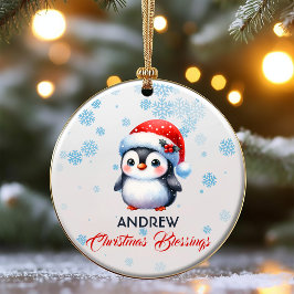 Navidades Bendiciendo adorable ornamento de pingüi
