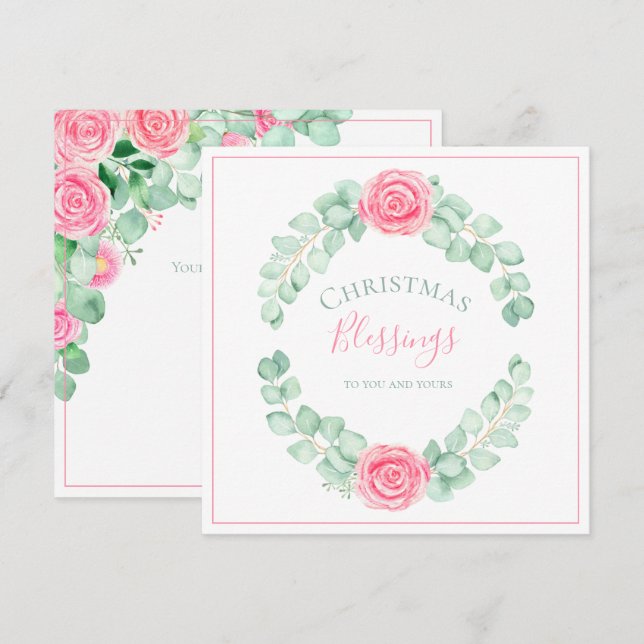 Navidades bendiciendo tarjeta de vacaciones Floral (Anverso / Reverso)