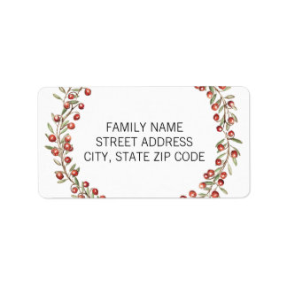Navidades Berry Wreath | Etiqueta de dirección de 