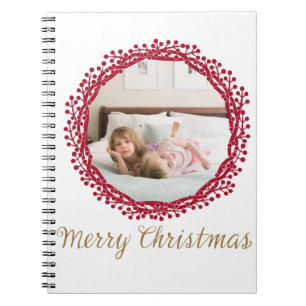 Navidades berry wreath personalizado foto cuaderno