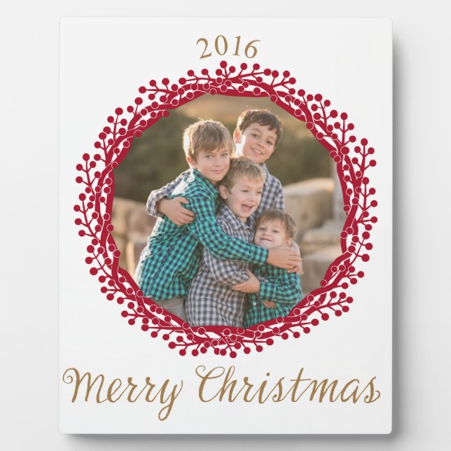 Navidades berry wreath personalizado placa fotográ (Frente)