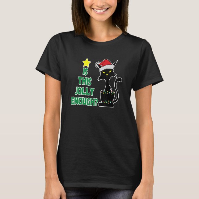 Navidades Black Cat Santa Hat iluminan Sweater Tee (Anverso)