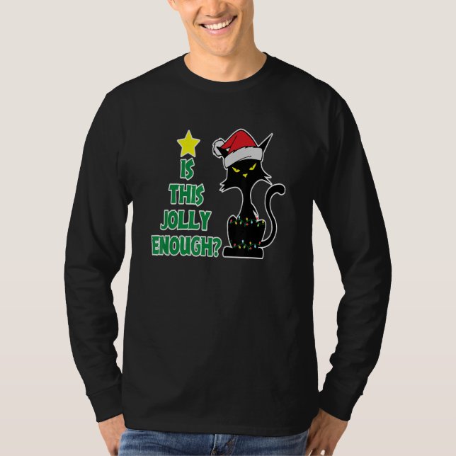 Navidades Black Cat Santa Hat iluminan Sweater Tee (Anverso)