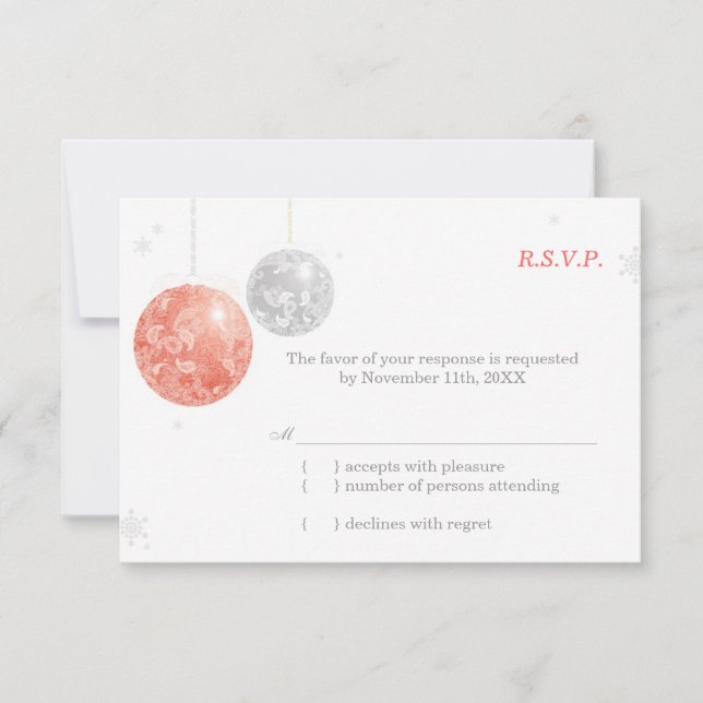 Navidades blancos de plata roja Boda RSVP (Anverso)
