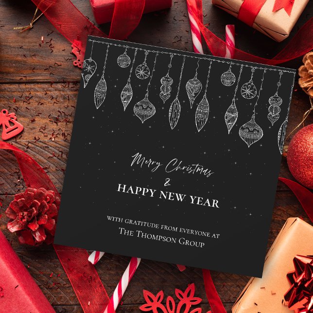 Navidades blancos negros elegantes corporativos Añ (Corporate Elegant Black White Christmas New Year Holiday Card)