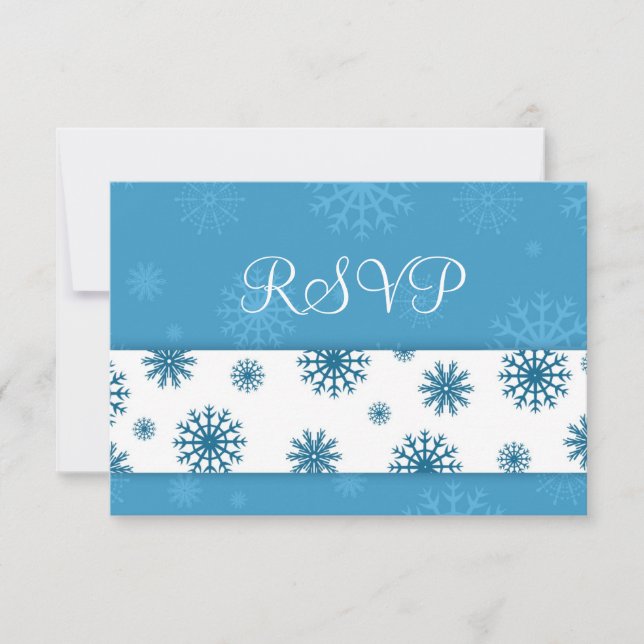 Navidades Blue White Snowflakes Boda Tarjetas RSVP (Anverso)