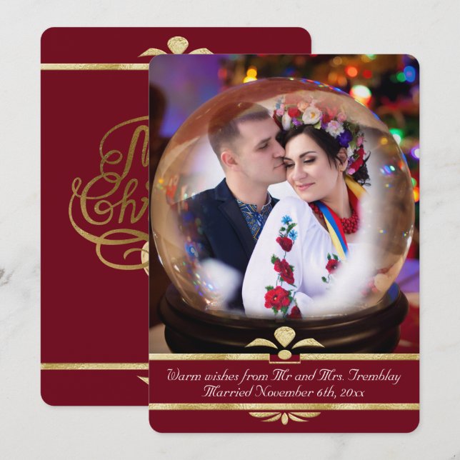 Navidades Boda fotográfico de Snowglobe Invitación (Anverso / Reverso)