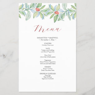 Navidades Boda Menus Watercolor Greenery
