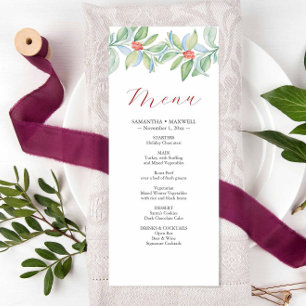 Navidades Boda Menus Watercolor Greenery