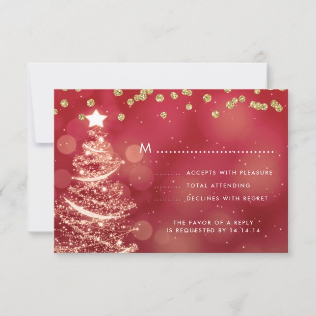 Navidades Boda RSVP Árbol de espárragos Oro Rojo (Anverso)