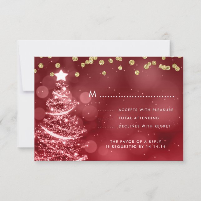 Navidades Boda RSVP Árbol de espárragos Rojo de or (Anverso)