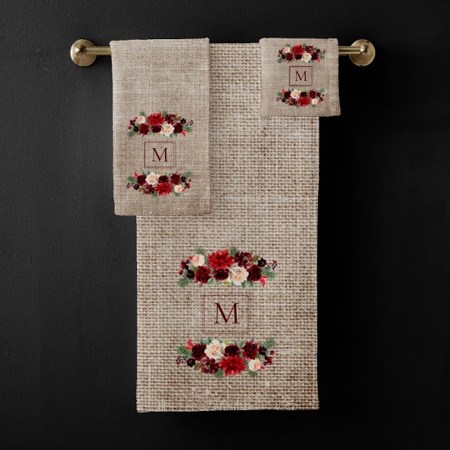Navidades Boho Moda Rama Floral Burlap Monograma (Subido por el creador)