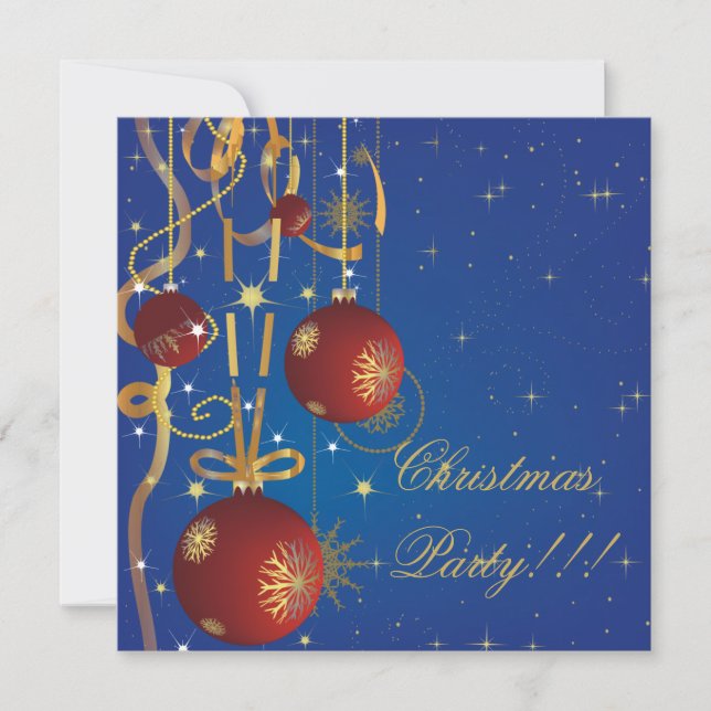 Navidades Bolas Y Cinta Invitación de fiesta azul (Anverso)