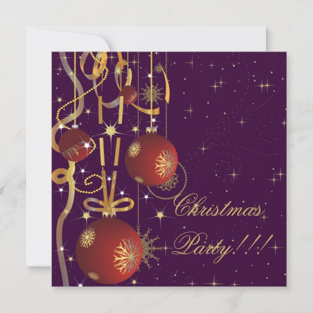 Navidades Bolas y Cintas Invitación de fiesta púrp (Anverso)