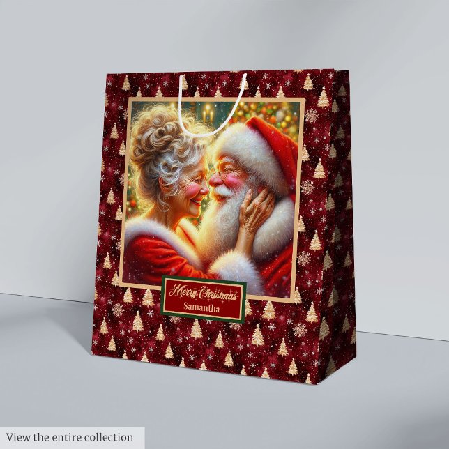Navidades Bolsa con acuarela Santa Claus Pareja (Christmas Bag With Watercolor Santa Claus Couple)