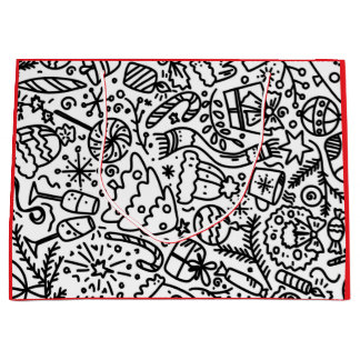 NAVIDADES BOLSA DE REGALO DE PATRÓN DE DOODLE NEGR