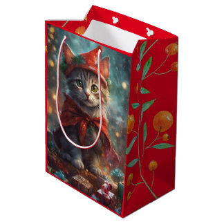 Navidades Bolsa de Regalo Pequeña Roja de Gatito