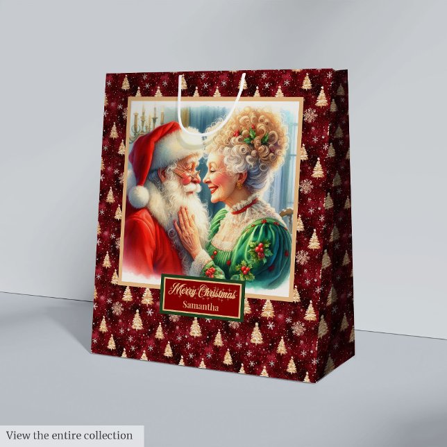 Navidades Bolsa de Regalo Santa y Sra Claus Waterc (Christmas Gift Bag Santa & Mrs Claus Watercolor)