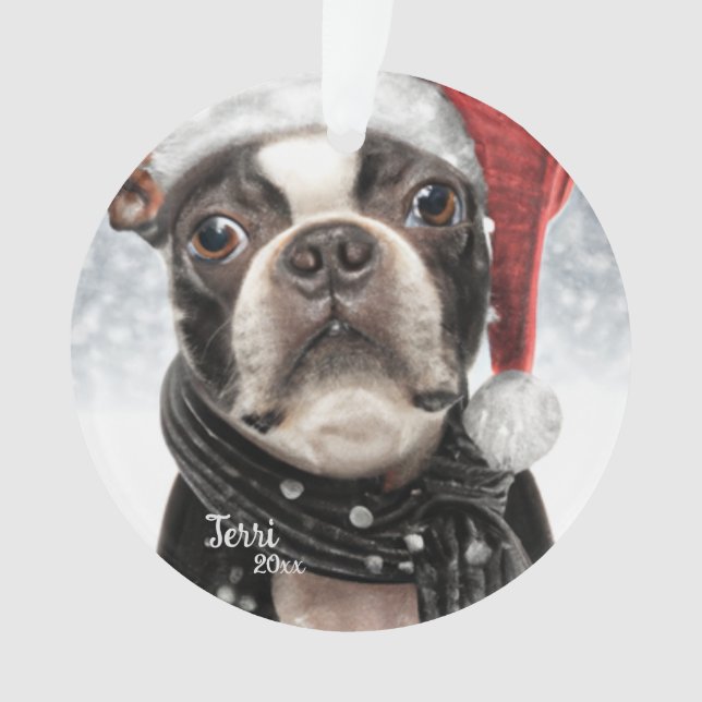 Navidades Boston Terrier, Ornamento de Santa Dog (Anverso)