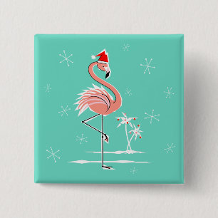 Navidades botón Flamingo cuadrado