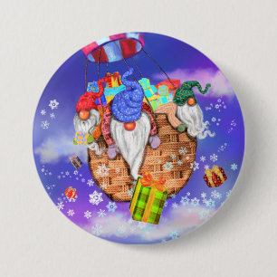 Navidades botón Gnomes volando y dando regalos
