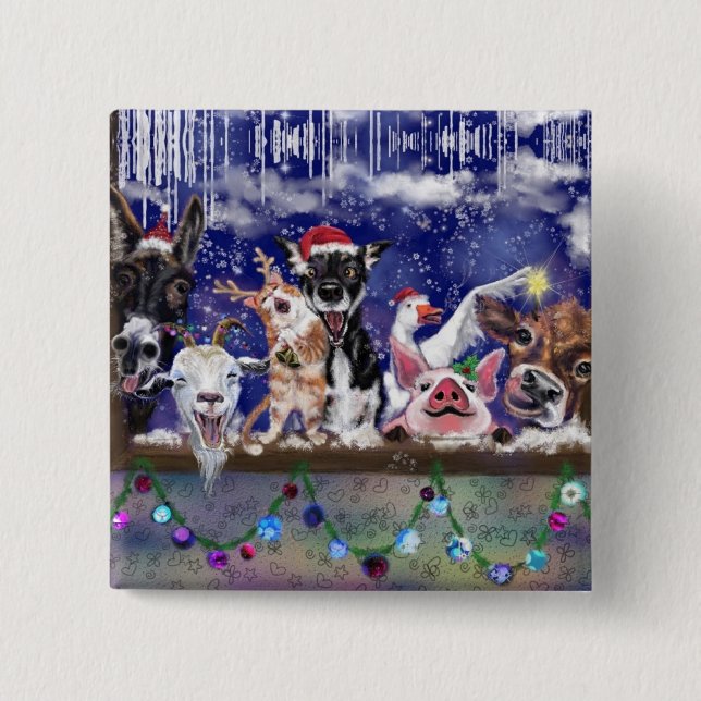 Navidades botón regalo Gracioso Fiesta animal (Anverso)
