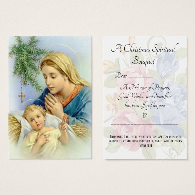Navidades Bouquet Prayer Tarjeta Santa (Anverso y reverso)