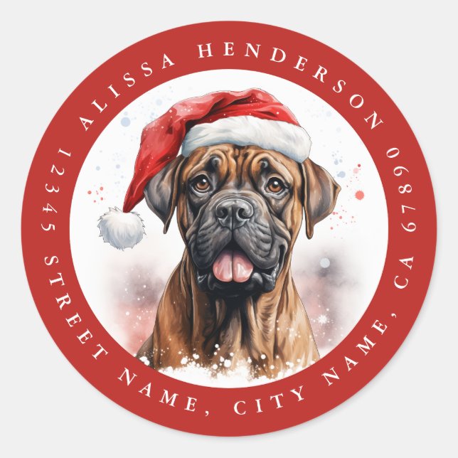 Navidades Boxer Dog Round Pegatinas (Anverso)