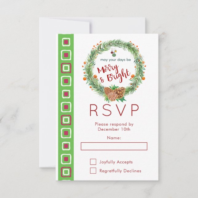 Navidades brillantes y merry Wreath Fiesta RSVP (Anverso)