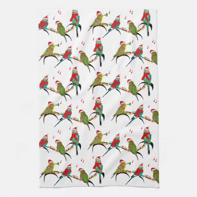 Navidades Budgie Frenzy Cocina Toalla (Vertical)