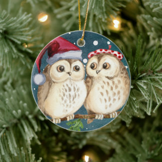 Navidades búhos Ornamento cerámico
