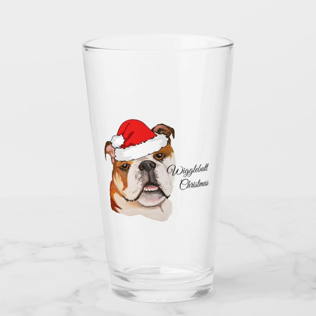 Navidades Bulldog de arte marrón inglés Wigglebutt (Anverso)
