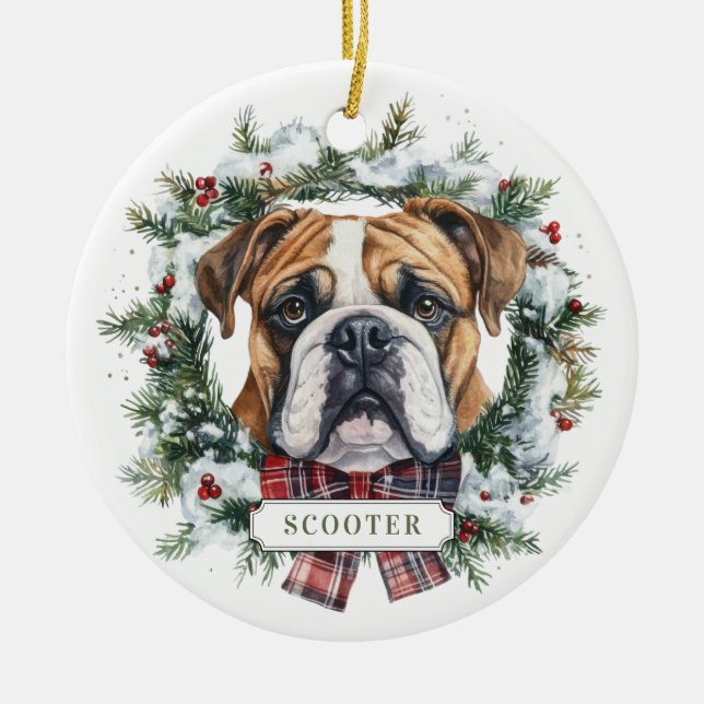 Navidades Bulldog Inglés Ornamento de Círculo Cerá (Frente)