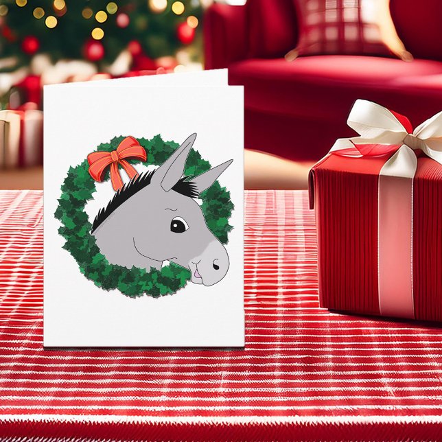 Navidades burros guisados con tarjeta de vacacione (Cute Donkey Christmas Wreath Folded Holiday Card)
