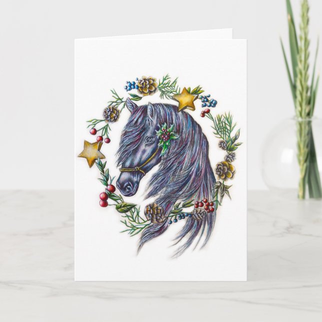 Navidades Caballo con tarjeta de coraje de vacacio (Anverso)