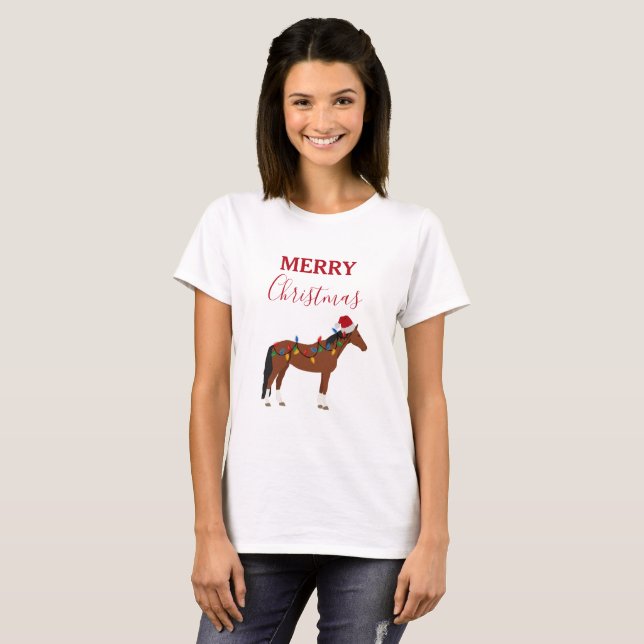Navidades Caballo Santa Hat Xmas enciende camiseta (Anverso completo)