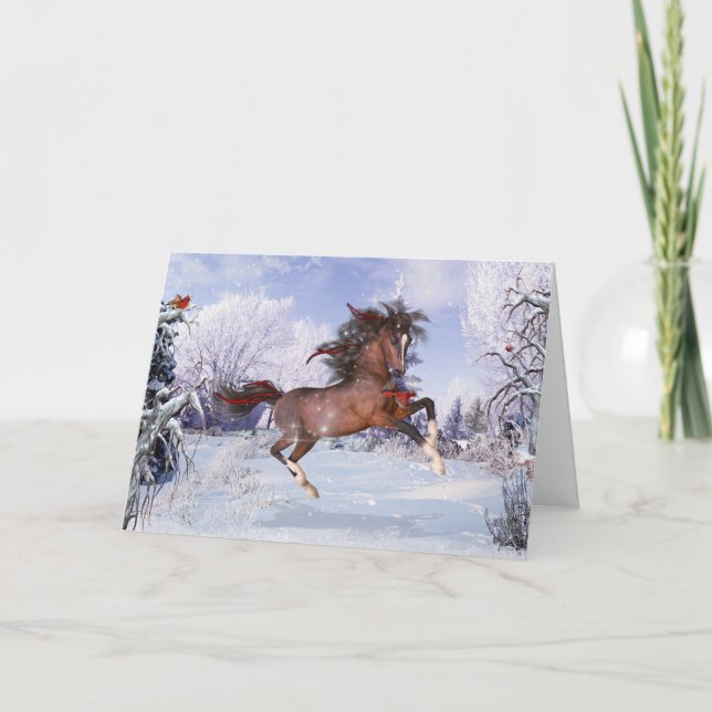 Navidades Caballo y Cardenales Tarjeta de felicita (Anverso)