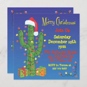 Navidades Cactus con invitaciones de Santa Hat