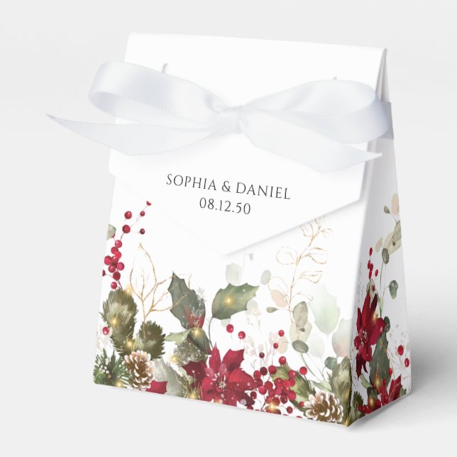 Navidades Caja de Favor de Boda de Poinsettia Roja (Front Side)
