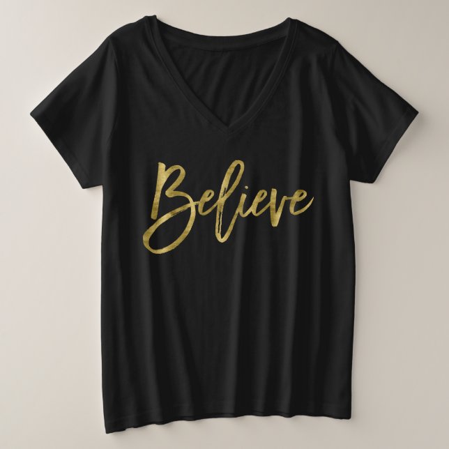 Navidades Camisetas Para Mujeres Más Tamaño Creen  (Anverso del diseño)