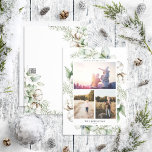 Navidades campesinos Greenery 3 Tarjeta de vacacio<br><div class="desc">Presentamos nuestra nueva tarjeta de vacaciones para Navidades de la casa de campo Greenery 3 Photo Holiday! Esta hermosa tarjeta cuenta con dos fotos horizontales y verticales, perfectamente dispuestas con una disposición moderna y holgada del marco de las bolas de algodón color agua de la vegetación invernal. Es fácil de...</div>