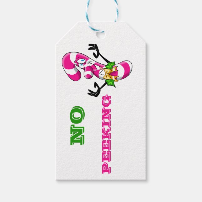 Navidades Candy Cane No Peeking Gift Etiqueta (Anverso)