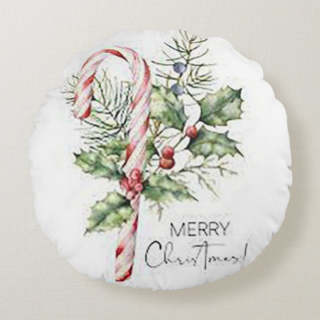 Navidades Candy Cane Round Cojín decorativo (Anverso)